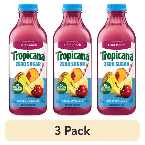 (3 pack) Tropicana Zero Sugar Fruit Punch Juice Drink, 46 fl oz Bottle
