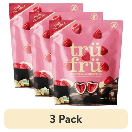 (3 pack) Tru Fru Dark Chocolate Dipped Hyper Dried Real Raspberries (4.2 oz)
