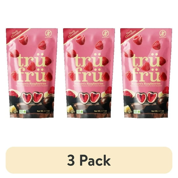 (3 pack) Tru Fru Grab & Go Hyper-Dried Real Raspberries in Dark Chocolate 2.1oz
