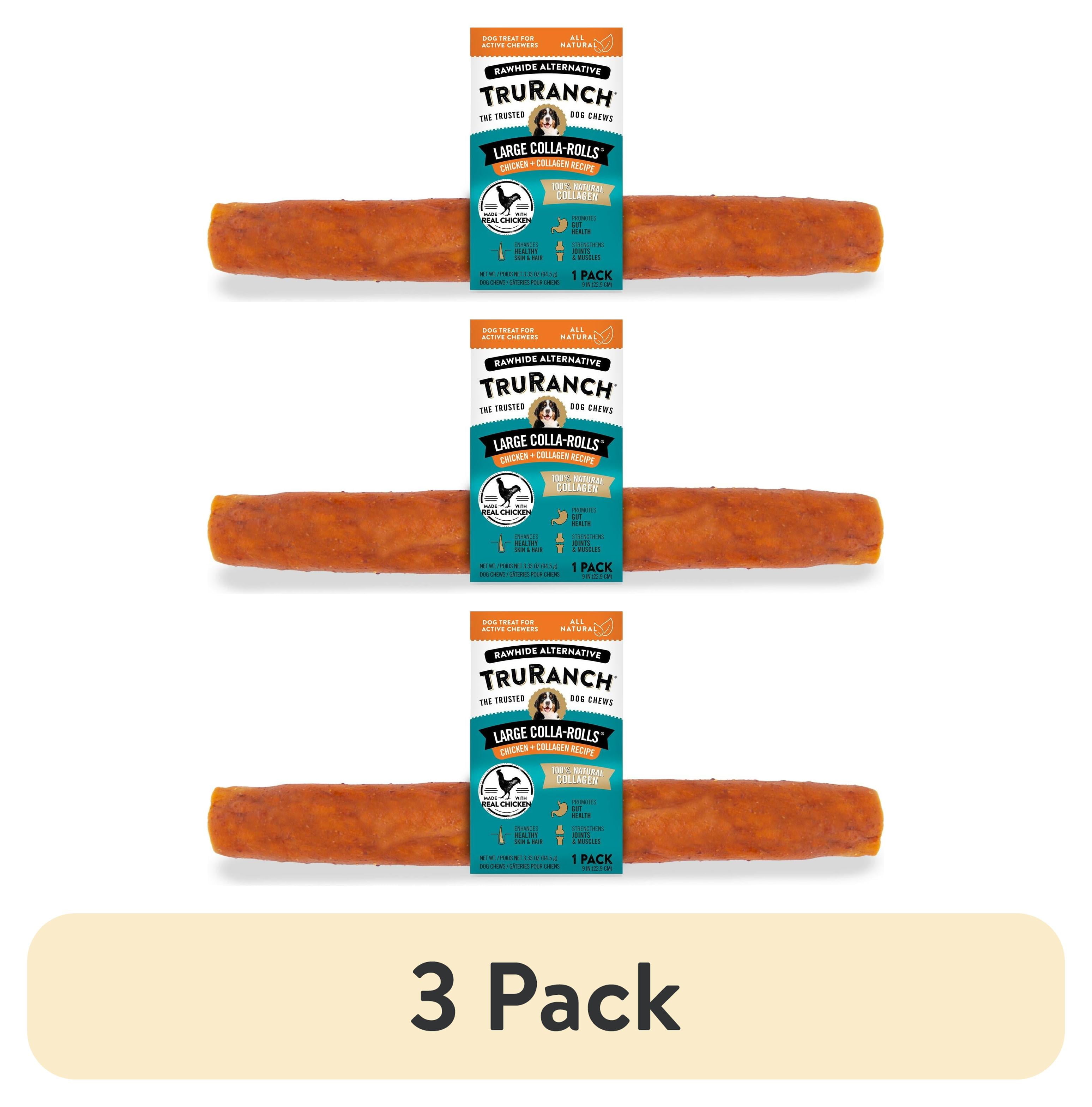 (3 pack) TruRanch All-Natural Rawhide Alternative Dog Treats, Large Collagen Roll, Chicken, 1 Pack