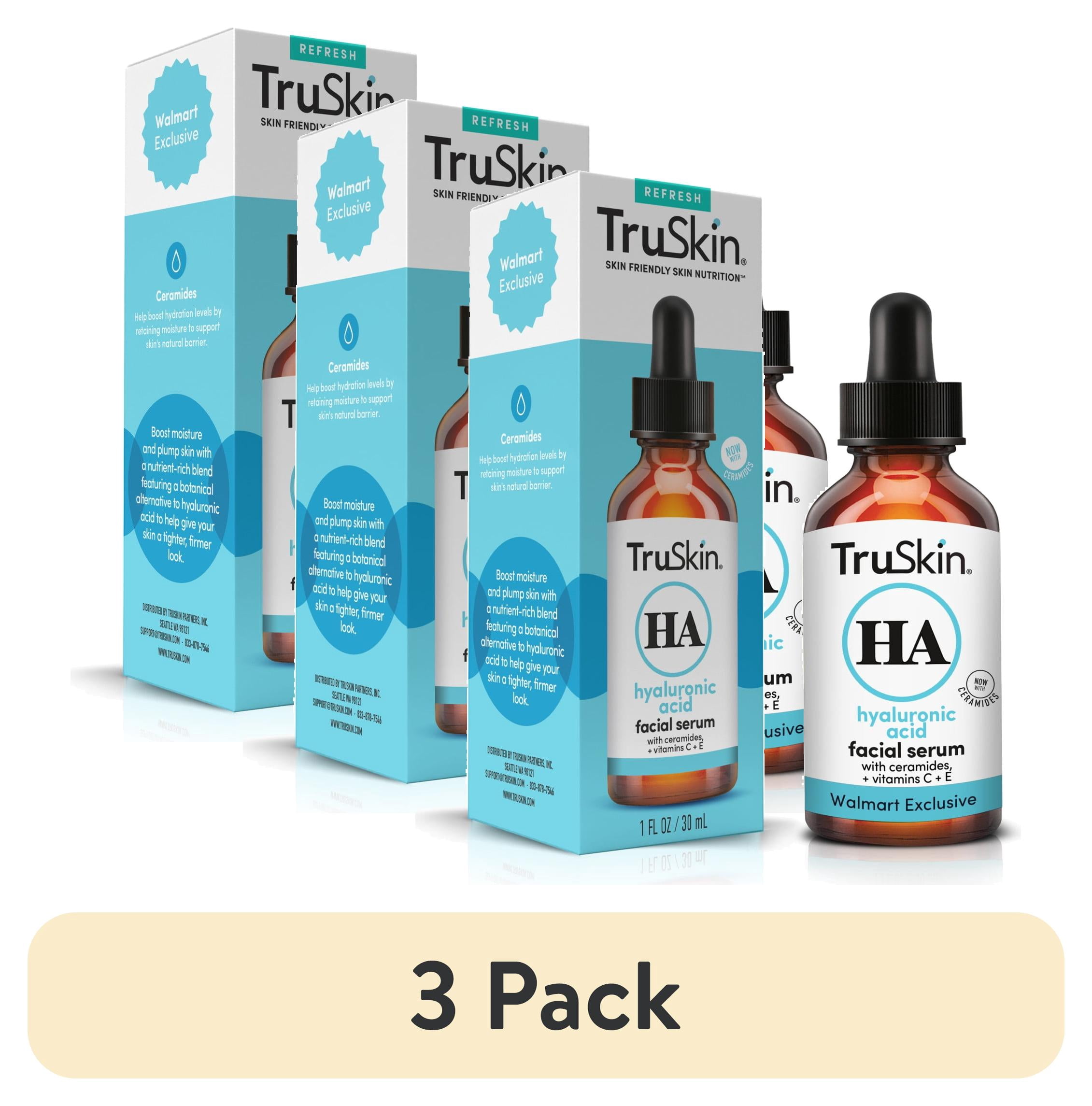 (3 pack) TruSkin Hyaluronic Acid Face Serum, Dual-Action Hydration with Ceramides & Aloe, 1 fl oz