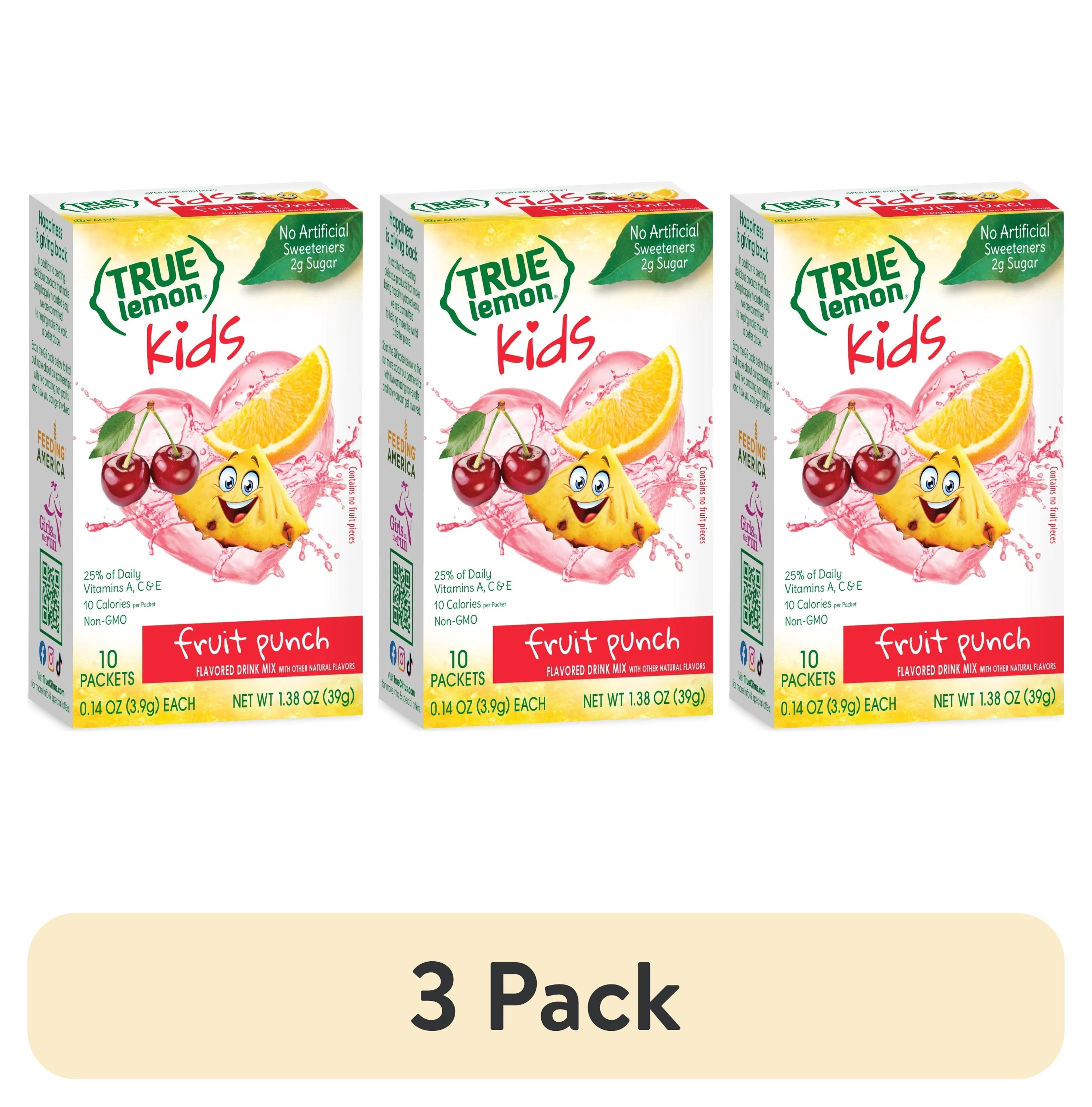 (3 pack) True Lemon Kids Fruit Punch Powdered Drink Mix, Low Sugar, No Artificial Sweeteners, 10 Count Box