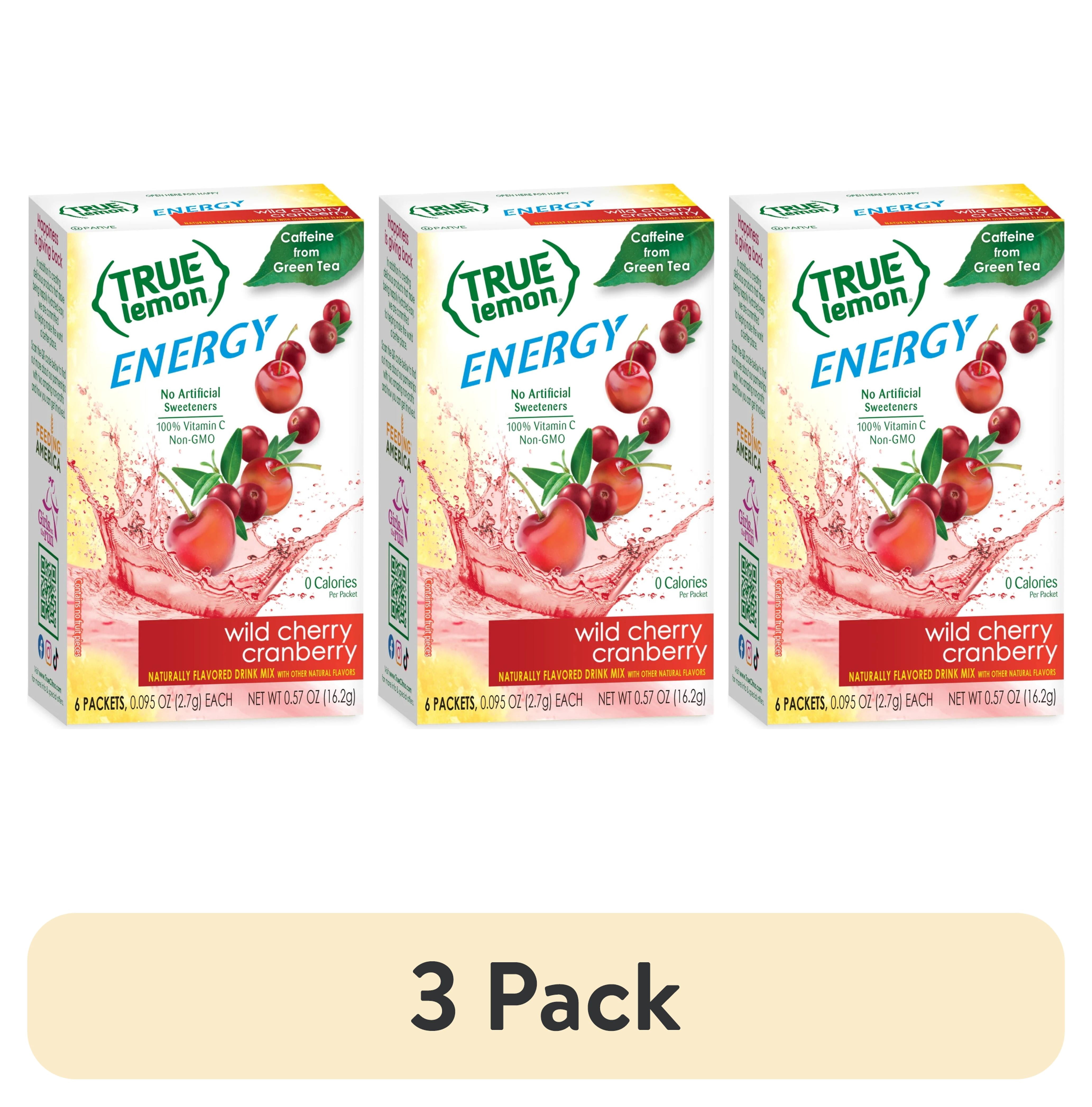 (3 pack) True Lemon Wild Cherry Cranberry Energy Drink Mix Powder, No Artificial Sweeteners, 6 Count