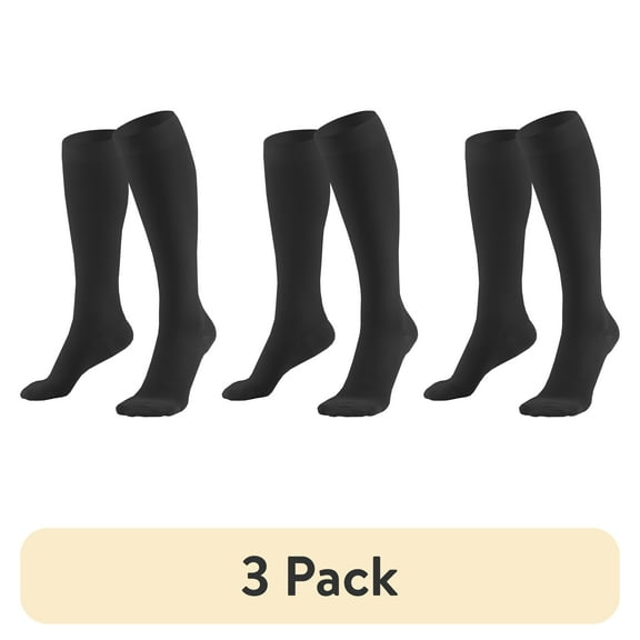 (3 pack) Truform Microfiber Medical Compression Socks 20-30 mmhg Knee High Closed Toe Black Large