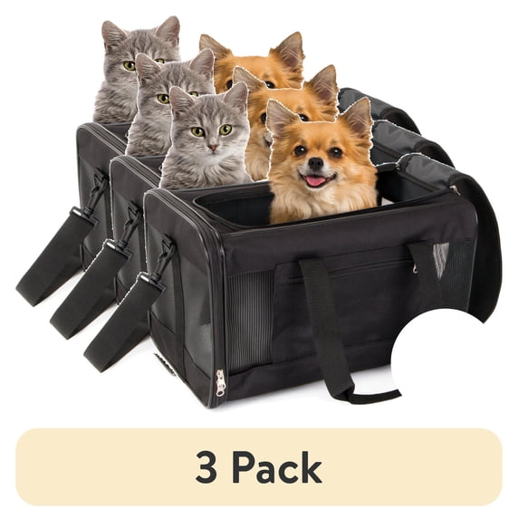 (3 pack) TrustyPup Easy Explorer Medium Guaranteed On-Board Travel Pet Carrier, Black, 16 lb Limit