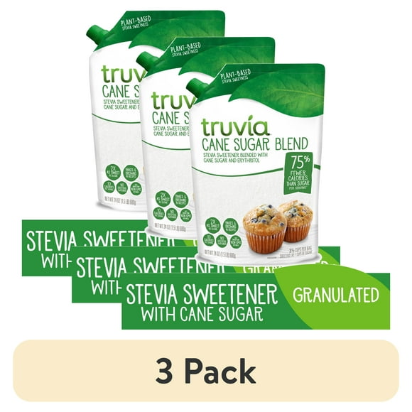 (3 pack) Truvia Cane Sugar Blend, Mix of Stevia Sweetener and Cane Sugar, 24 oz