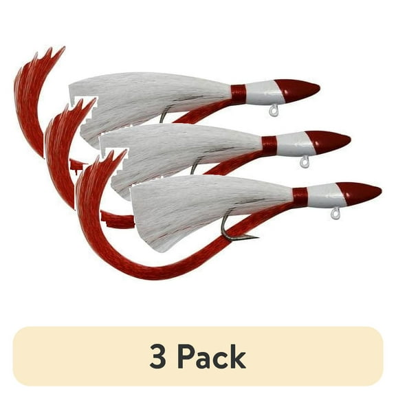 (3 pack) Tsunami Buster Red Tail Jig Fishing Lure 1/2 oz. – Red Head and White Mylar