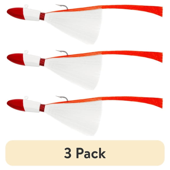 (3 pack) Tsunami Buster Red Tail Jig Fishing Lure – Red Head & White Mylar, 3/8 oz.