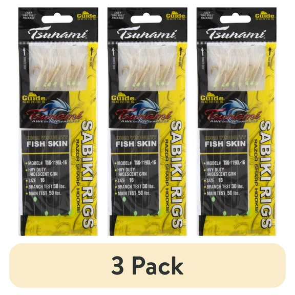 (3 pack) Tsunami Guide Series Fishing Lures, Iridescent Green Glow, for Herring, Whiting and Mackerel, 6-Count