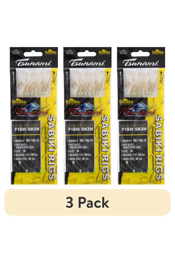(3 pack) Tsunami Guide Series Sabiki Rig, Iridescent Green Glow, Size 16 Hook