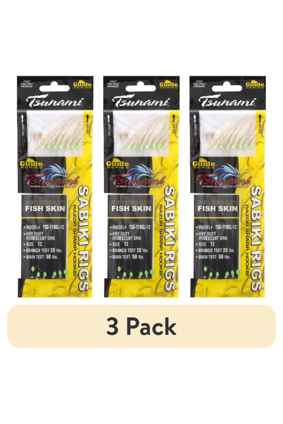 (3 pack) Tsunami Guide Series Sabiki Rig, Iridescent Green, Size 12 Hook