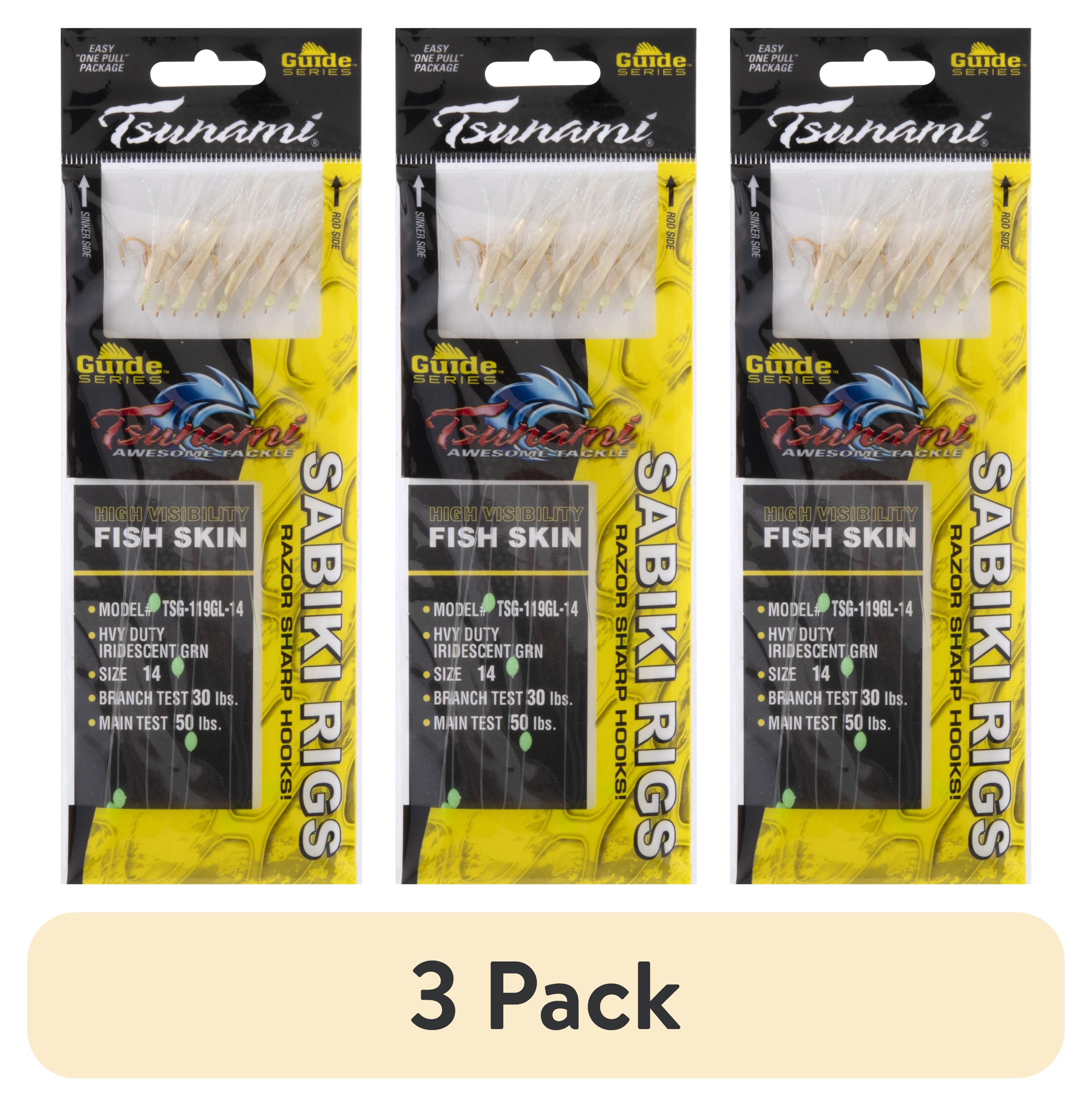 (3 pack) Tsunami Guide Series Sabiki Rig Fishing Lures, Iridescent Green Glow