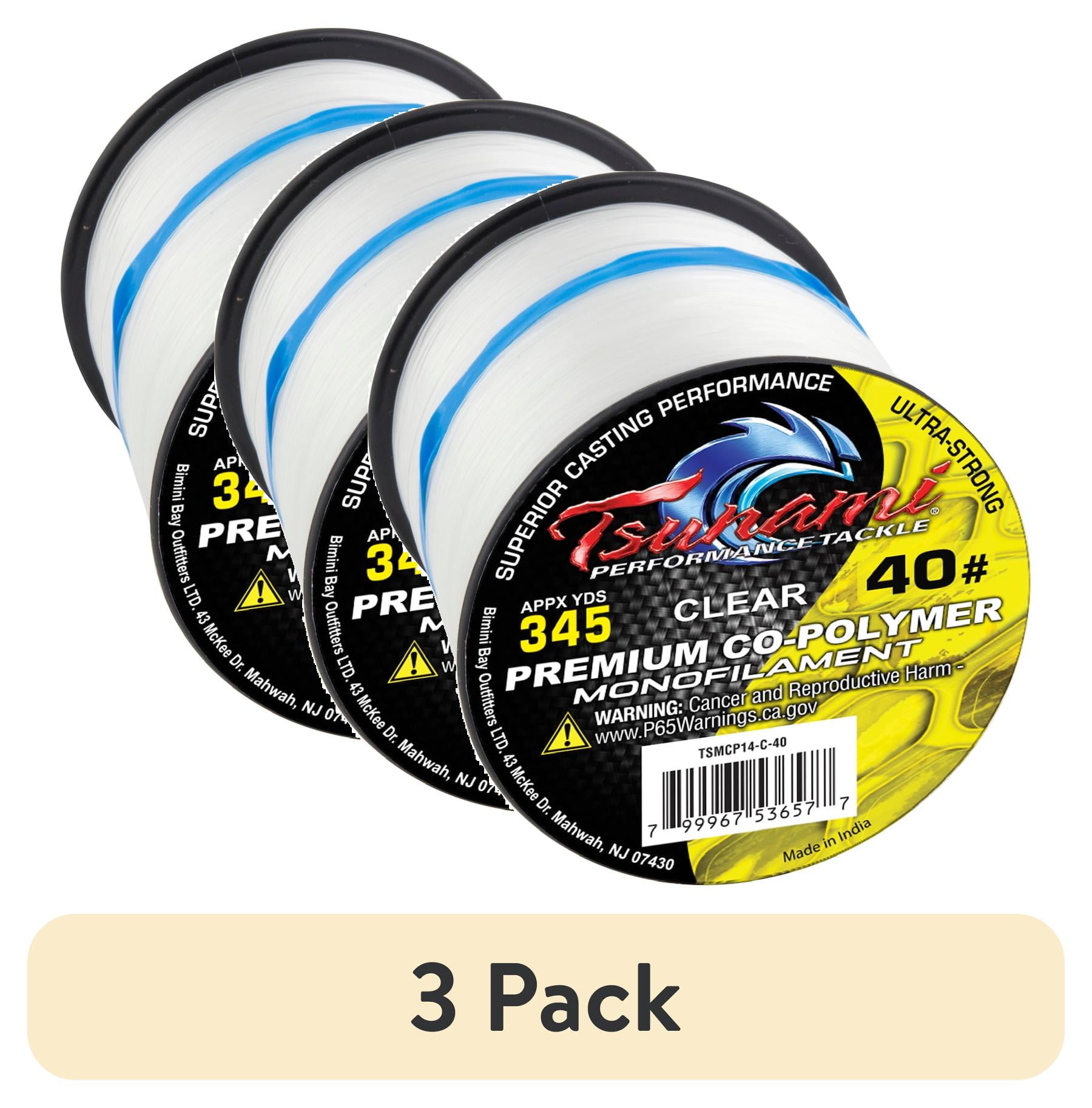 (3 pack) Tsunami Premium Monofilament Fishing Line, Clear, 1/4 lb Spool, 40 lb Test