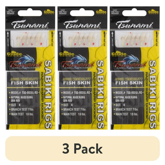 (3 pack) Tsunami Sabiki Fishing Rig with Hooks – Size 4, Monofilament Line