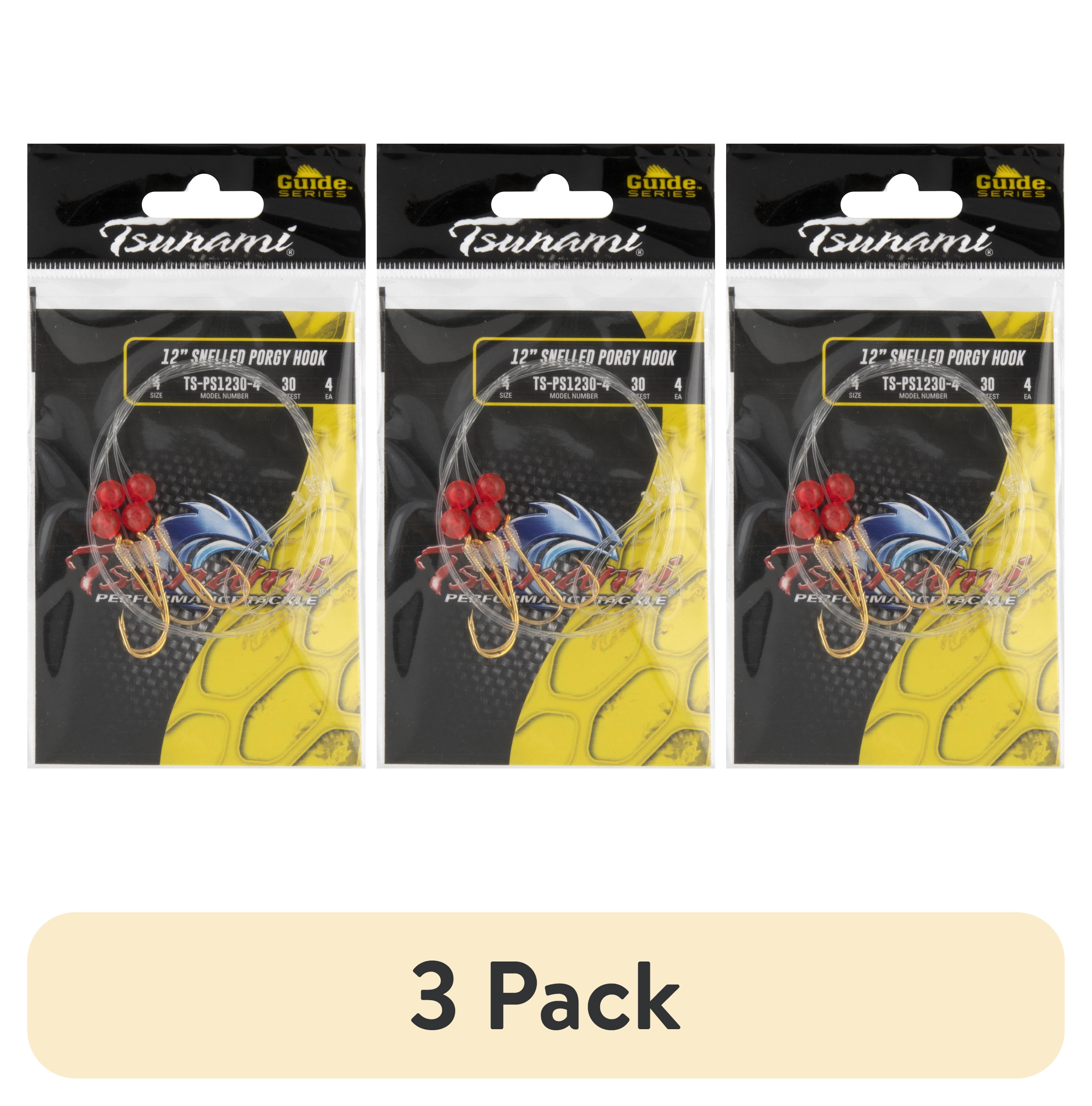 (3 pack) Tsunami Snelled Porgy Fishing Hook 12 in Size 4