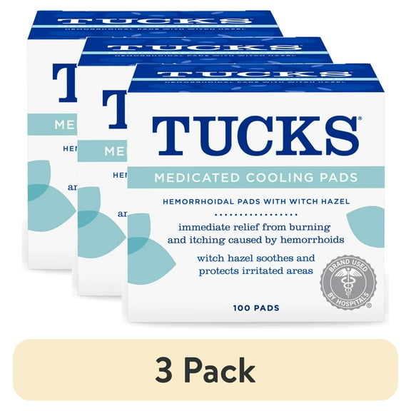 (3 pack) TUCKS Medicated Cooling Pads with Witch Hazel, Hemorrhoid Treatment, 100 Count