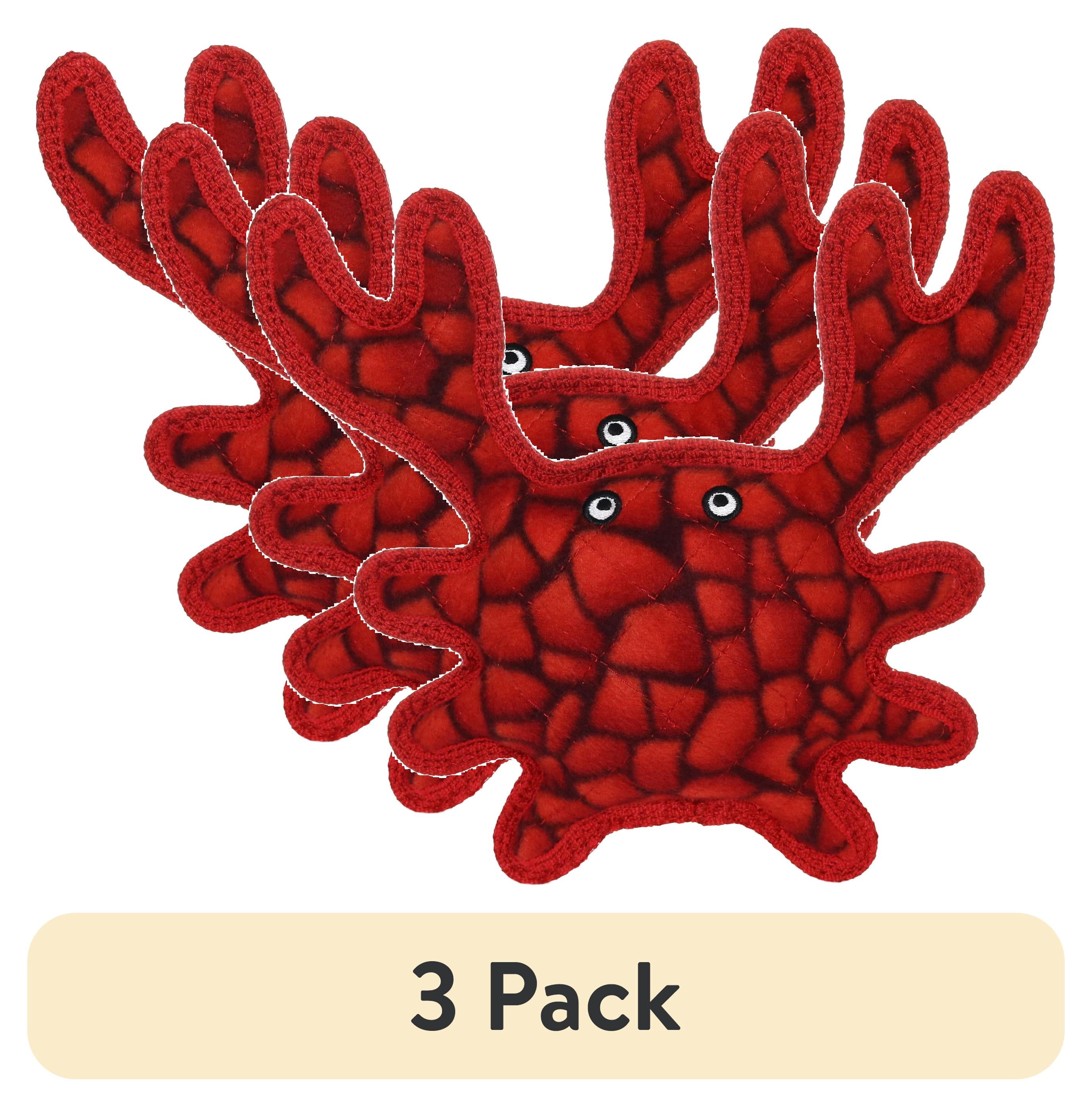 (3 pack) Tuffy Medium Crab Red Durable Plush Dog Toy