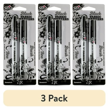 (3 pack) Tulip Fabric Markers 2 Piece, Black, Fine Tip and Brush Tip Permanent