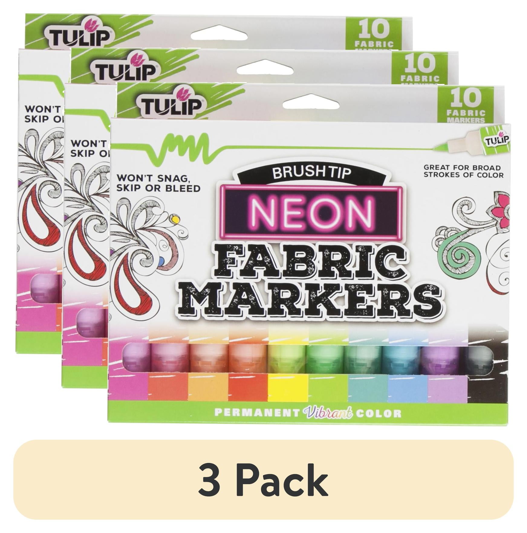 (3 pack) Tulip Brush Tip Fabric Markers 10-Pack – Neon Permanent Assorted Colors for DIY Crafts, Clothing & Fabric Art