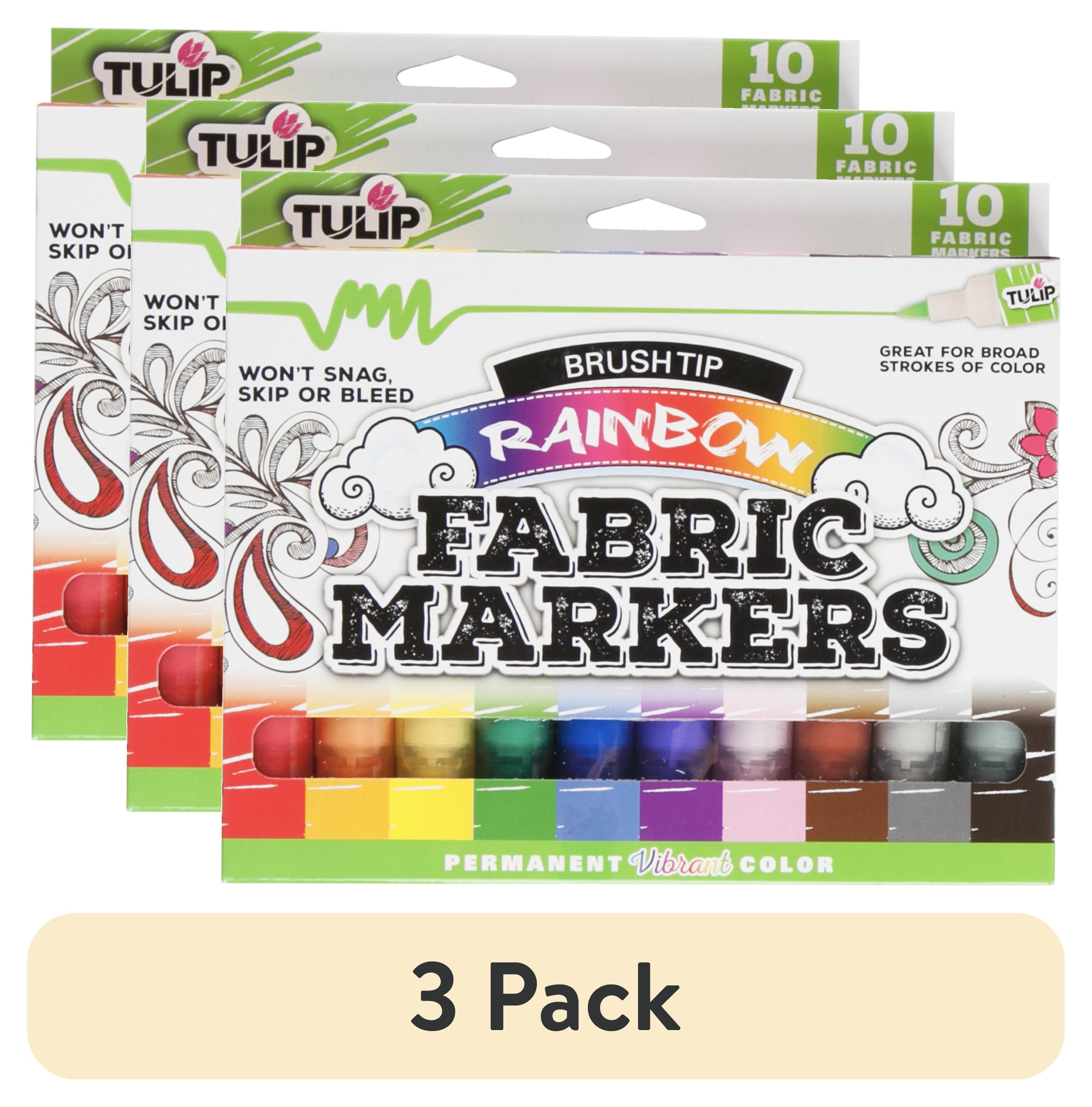 (3 pack) Tulip Fabric Markers Brush Tip 10 Pack Rainbow