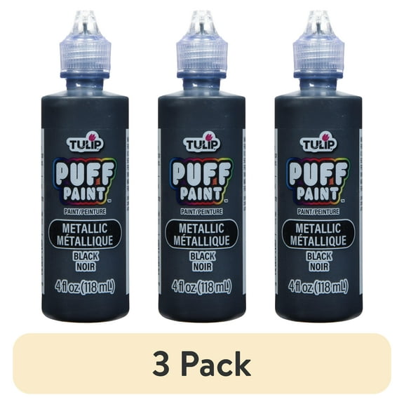 (3 pack) Tulip Puff Fabric Paint, Metallic Black, 4 fl oz, Liquid Gel