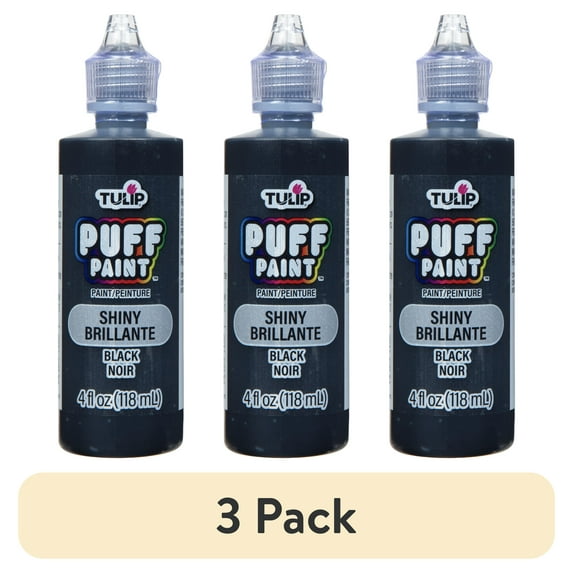 (3 pack) Tulip Puff Fabric Paint, Shiny Black, 4 fl oz, Liquid Gel