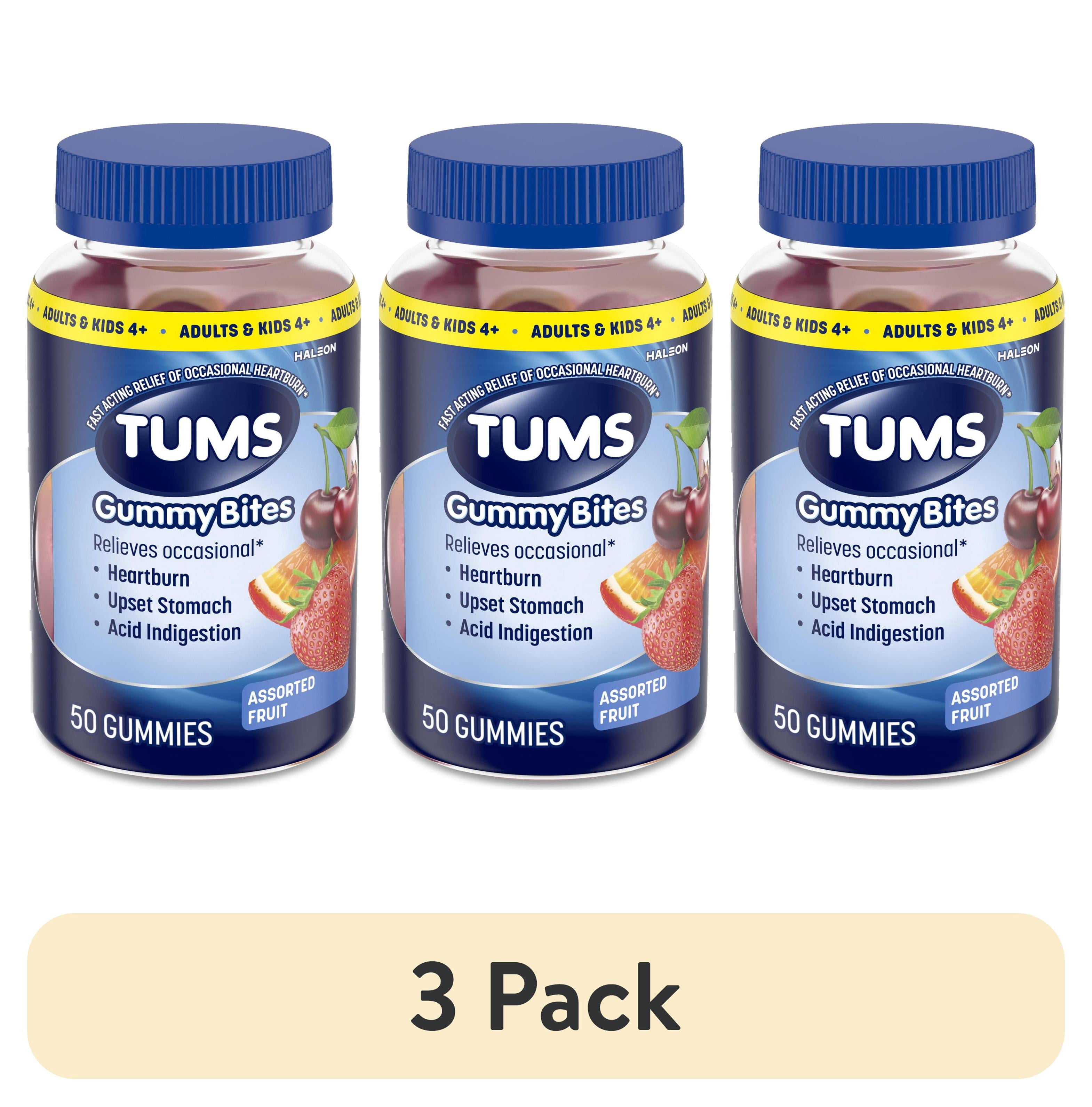 (3 pack) Tums Gummy Bites Dietary Supplement for Occasional Heartburn Relief, Assorted Fruit Flavors - 50 Ct