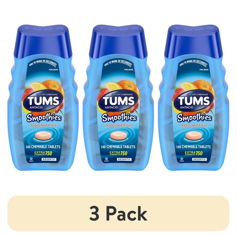 can you take tums on glp 1 (3 pack) Tums Smoothies Extra Strength Heartburn Relief Chewable Antacid Tablets, Fruit, 140 Count