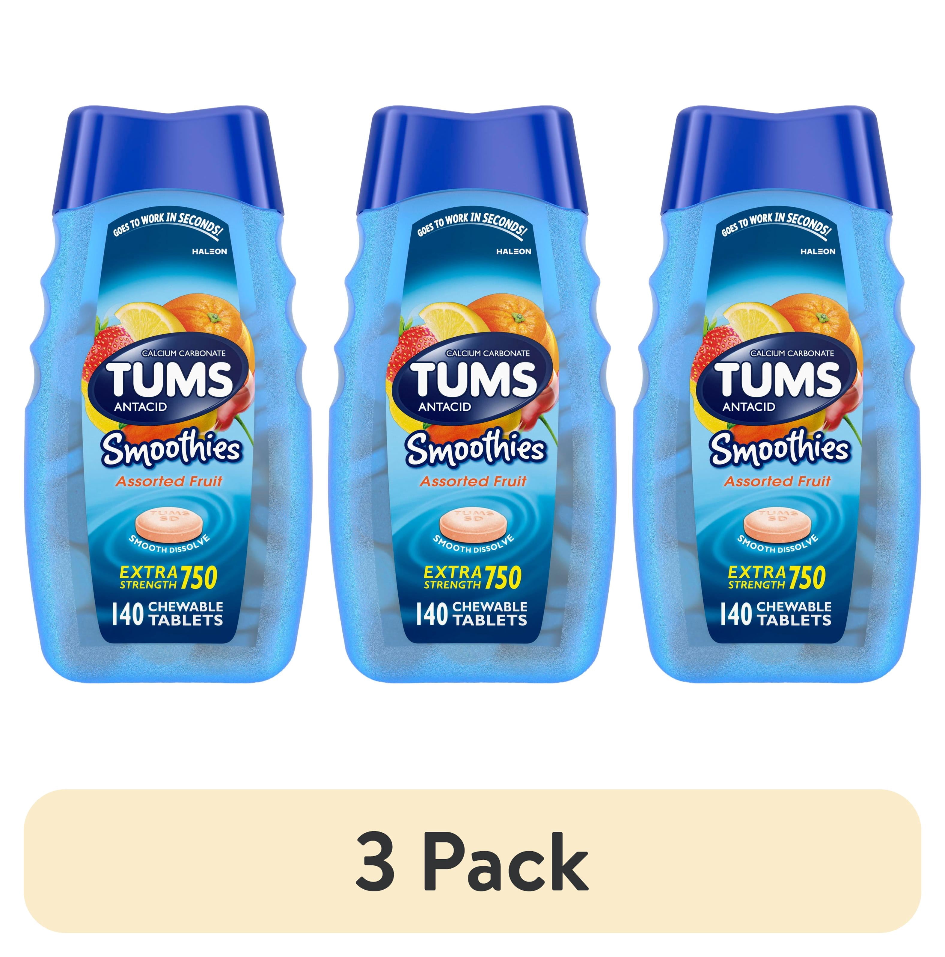 (3 pack) Tums Smoothies Extra Strength Heartburn Relief Chewable Antacid Tablets, Fruit, 140 Count​