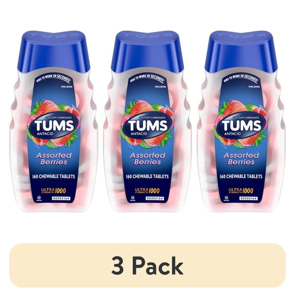 (2 Pack) Tums antacid chewable tablets for heartburn relief, ultra strength, assorted berries, 160 tablets