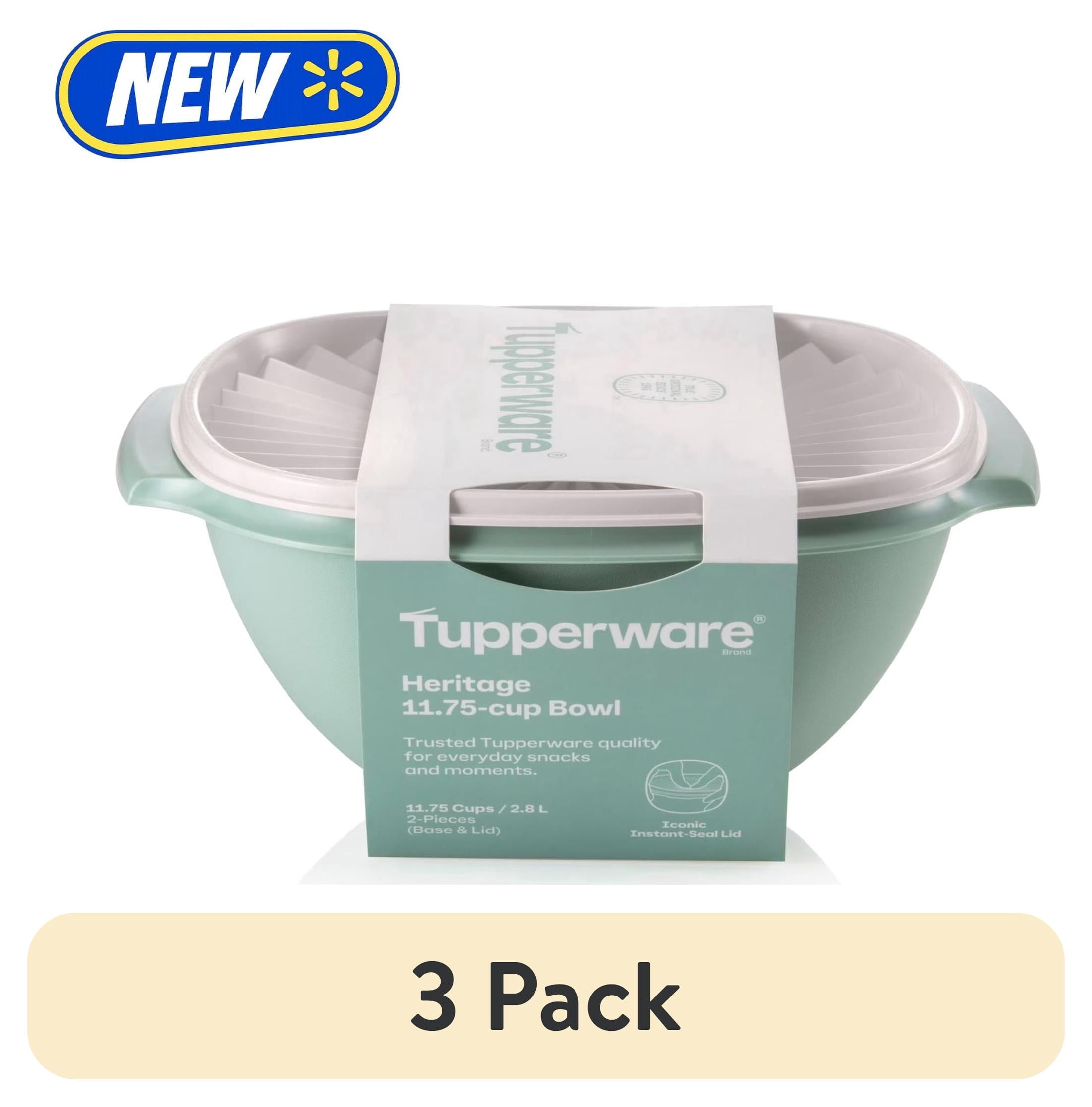 (3 pack) Tupperware Heritage 11.75-Cup Food Storage Bowl with Lid, Green