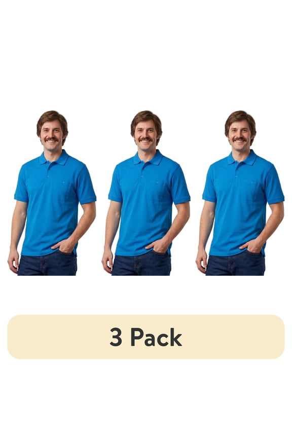 (3 pack) Turtle Bay New York Men’s Short Sleeve Pique Polo Shirt, Cotton Blend, Regular Fit, Front Pocket