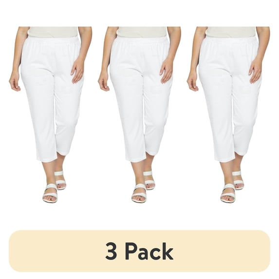 (3 pack) Turtle Bay New York Women's Elastic Waist Pull On Stretch Twill Capri with side pockets (Plus Sizes)