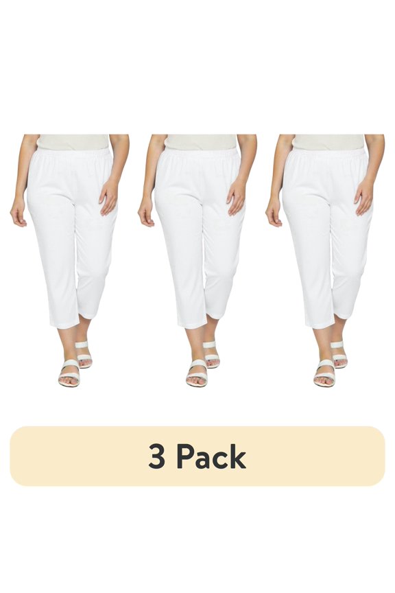 (3 pack) Turtle Bay New York Women's Elastic Waist Pull On Stretch Twill Capri with side pockets (Plus Sizes)