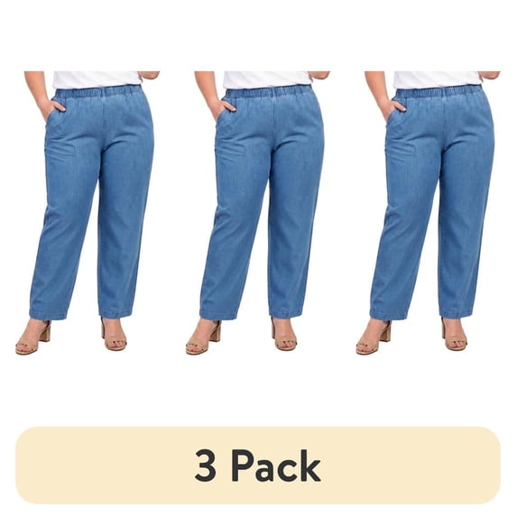 (3 pack) Turtle Bay New York Women's Pull-On Stretch Denim Jeans, Lightweight Elastic Waist Relaxed Fit