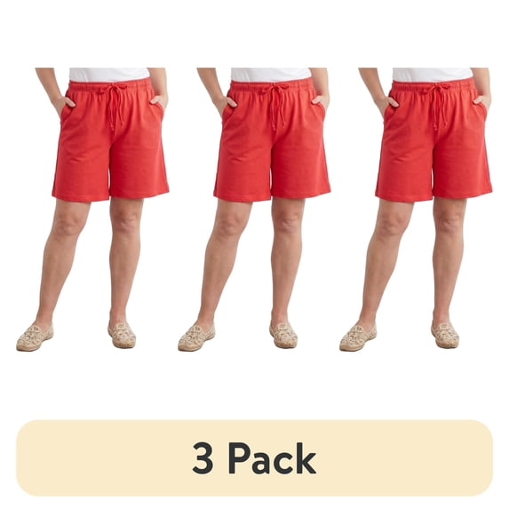 (3 pack) Turtle Bay New York Womens Interlock Knit Cotton Shorts with Elastic Waistband and Adjustable Drawstring