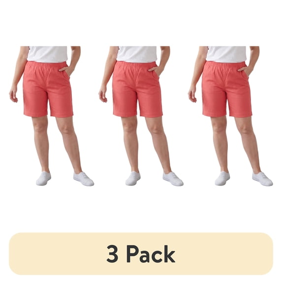 (3 pack) Turtle Bay New York Womens Lightweight Pull On Twill Shorts Elastic Waist, Plus Sizes