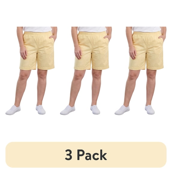 (3 pack) Turtle Bay New York Womens Lightweight Pull On Twill Shorts Elastic Waist, Plus Sizes