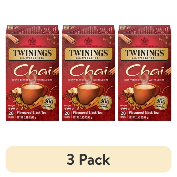(3 pack) Twinings Chai Spiced Black Tea Bags with Cinnamon, Cardamom, Clove & Ginger, 20 Count