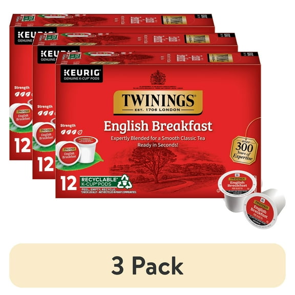(3 pack) Twinings English Breakfast Keurig Tea Pods, 12 Ct, Caffeinated