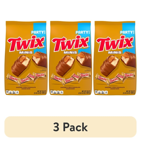 (3 pack) Twix Caramel Minis Size Chocolate Cookie Bar Candy Bag, 35.6 oz/95 count