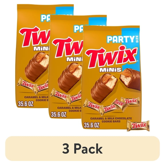 (3 pack) Twix Caramel Minis Size Chocolate Cookie Bar Candy Bag, 35.6 oz/95ct