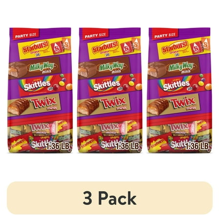 (3 pack) Twix, Milky Way, Skittles & Starburst Variety Assortment, Party Size - 21.82 oz Bulk Bag