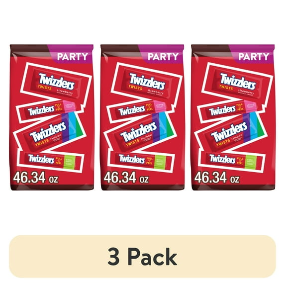(3 pack) Twizzlers Assorted Flavored Licorice Style Candy, Bulk Party Pack 46.34 oz