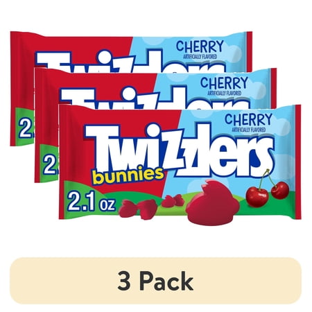 (3 pack) Twizzlers Cherry Flavored Bunnies Easter Candy, Bag 2.1 oz