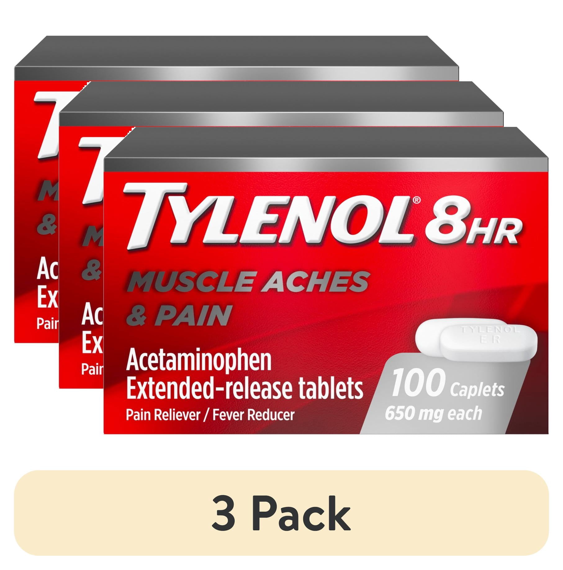 (3 pack) Tylenol 8 Hour Muscle Aches Pain Relief Tablets with Acetaminophen, 100 Count