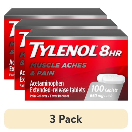 (3 pack) Tylenol 8 Hour Muscle Aches Pain Relief Tablets with Acetaminophen, 100 Count