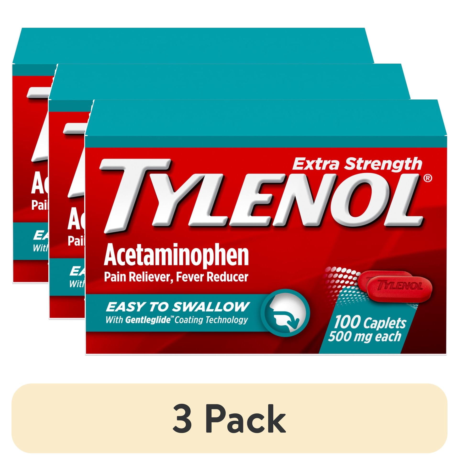 (3 pack) Tylenol Extra Strength Acetaminophen, Easy to Swallow Caplets, 100 Count