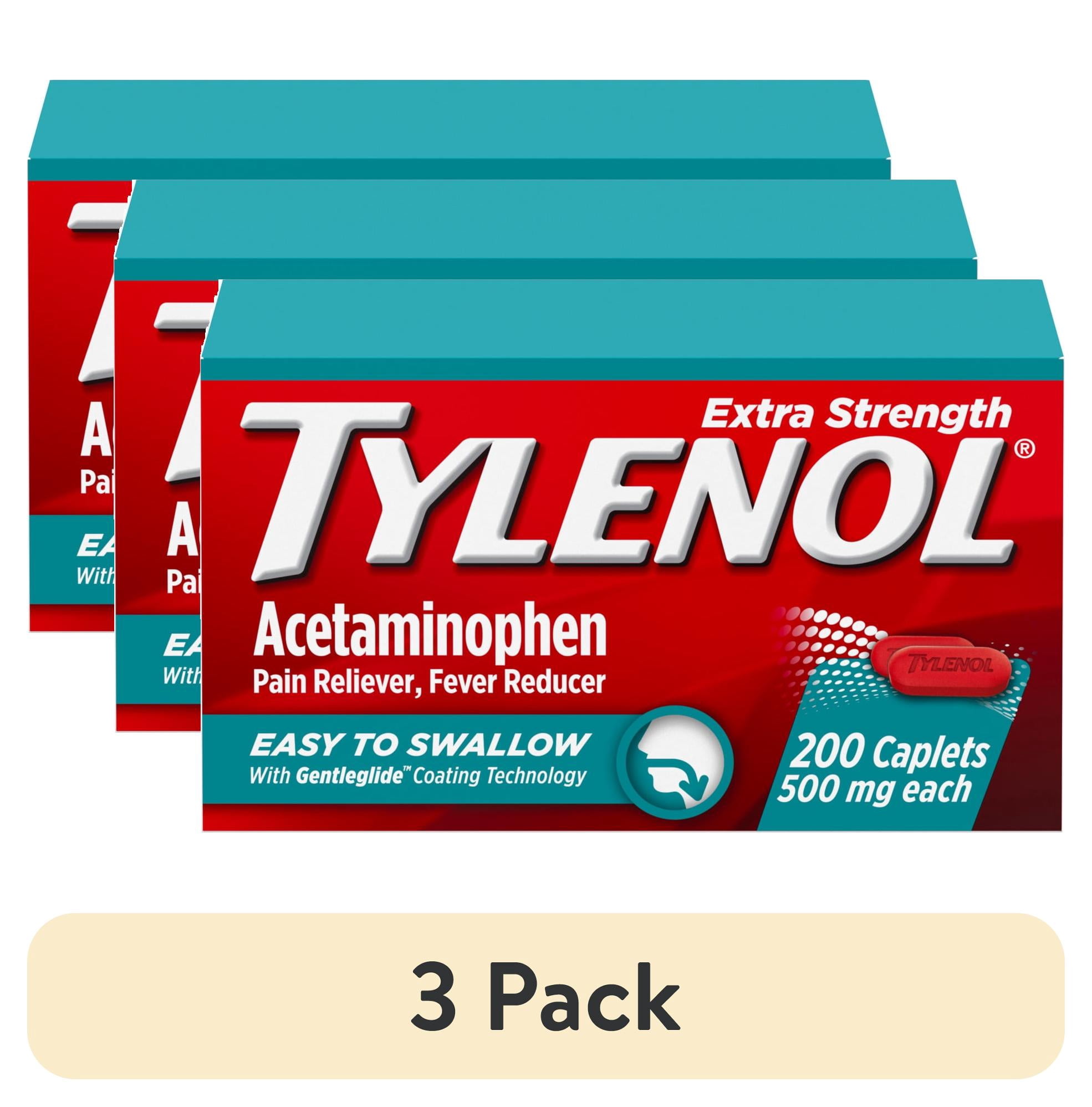 (3 pack) Tylenol Extra Strength Acetaminophen, Easy to Swallow Caplets, Value Size, 200 Count