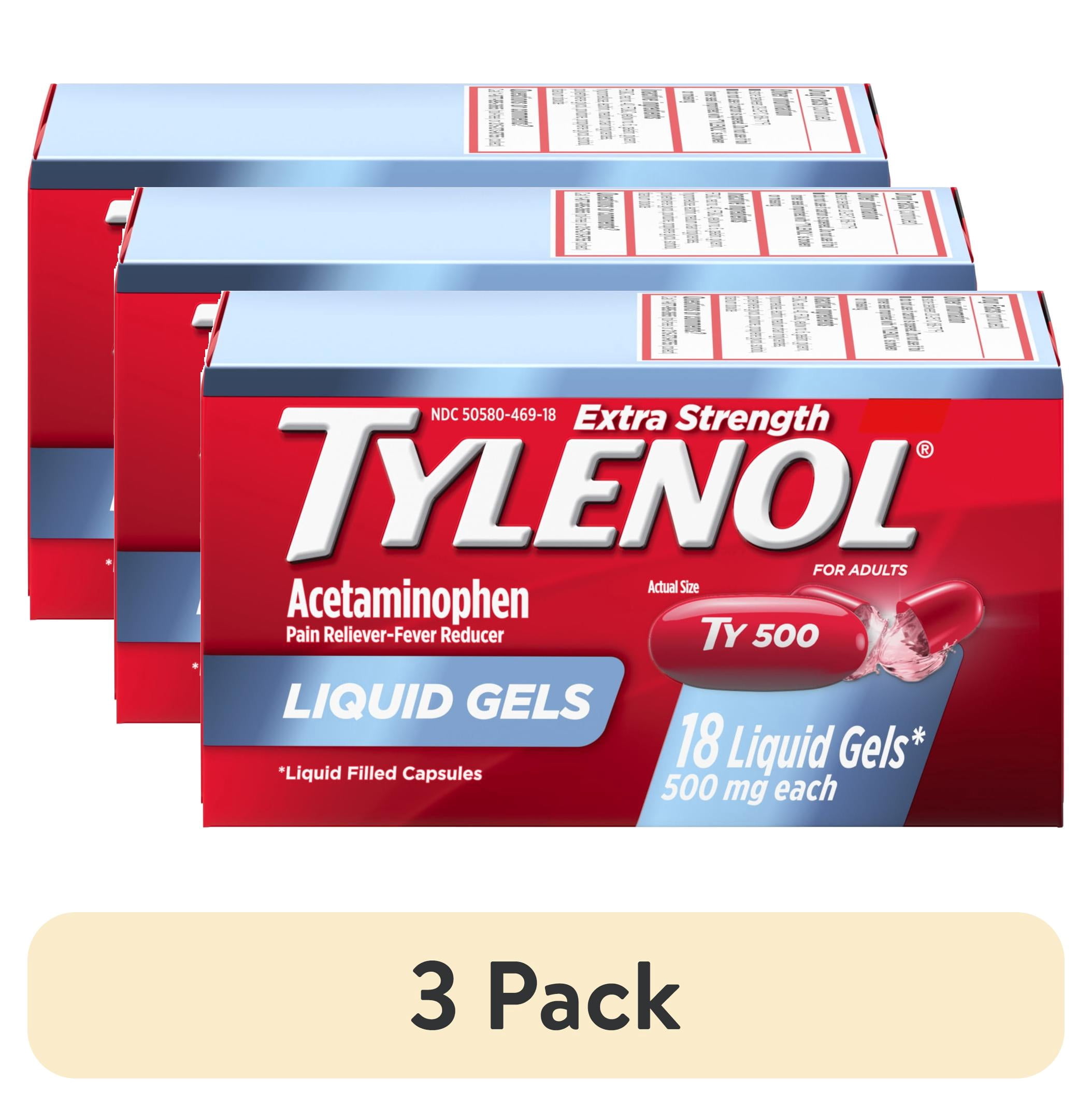 (3 pack) Tylenol Extra Strength Acetaminophen Liquid Gels, Fast, Strong Relief, Gentle on Stomach, 18 Count